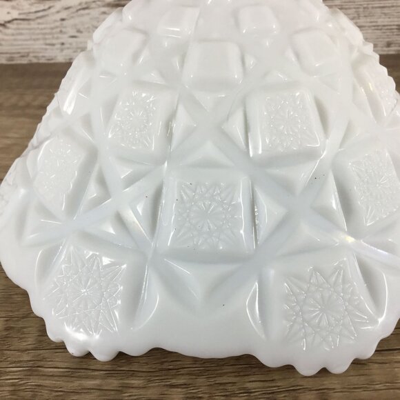 Westmoreland Old Quilt Pattern Milk Glass Pedestal Compote 5.75" Tall X 8" Top D - Picture 9 of 10